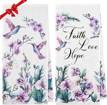 Hummingbird Gifts for Women Spring Kitchen Towels, Hummingbird Kitchen Decor Dish Hand Tea Towels, 15.35 x 23.62 Inch Funny Flower Bird Towel for Bathroom Set of 2 (Style B)