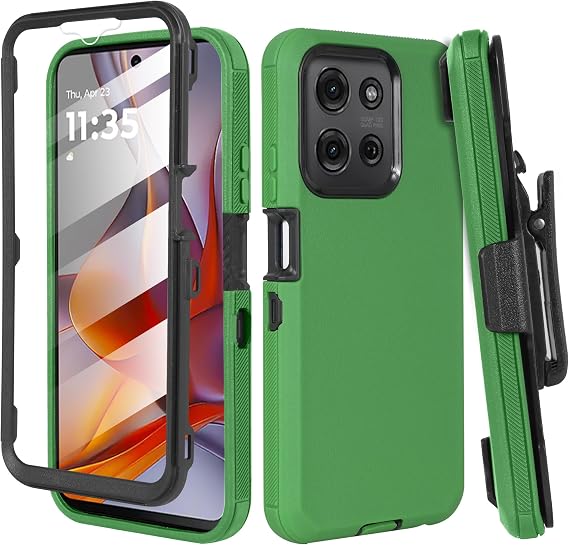 Compatible for Motorola Moto G-5G-2025, Built in Screen Protector, Belt Clip Holster Heavy Duty Defender Case Dustproof Shockproof Protection (Green)