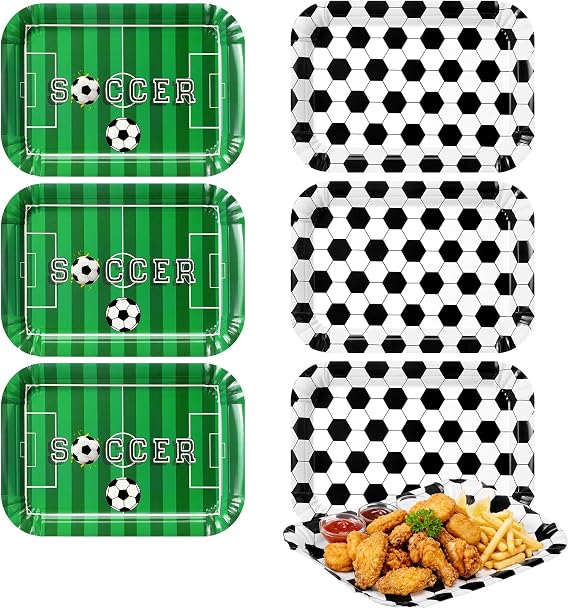 SiliFine Serving Trays 13 x 9 Inch Disposable Theme Party Decorations Paper Food Trays for Tailgate Events Sport Theme Birthdays Rugby Game Day Party(6 Pcs,Soccer)