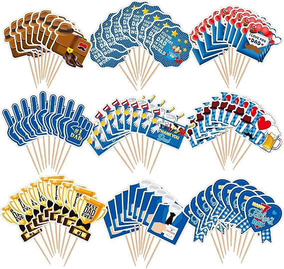 SANNIX 72Pcs Father's Day Cupcake Toppers, Happy Fathers Day Cake Toppers Best Dad Ever Cupcake Picks for Father Day Decorations Birthday Party Cupcake Decorations (9 Design)