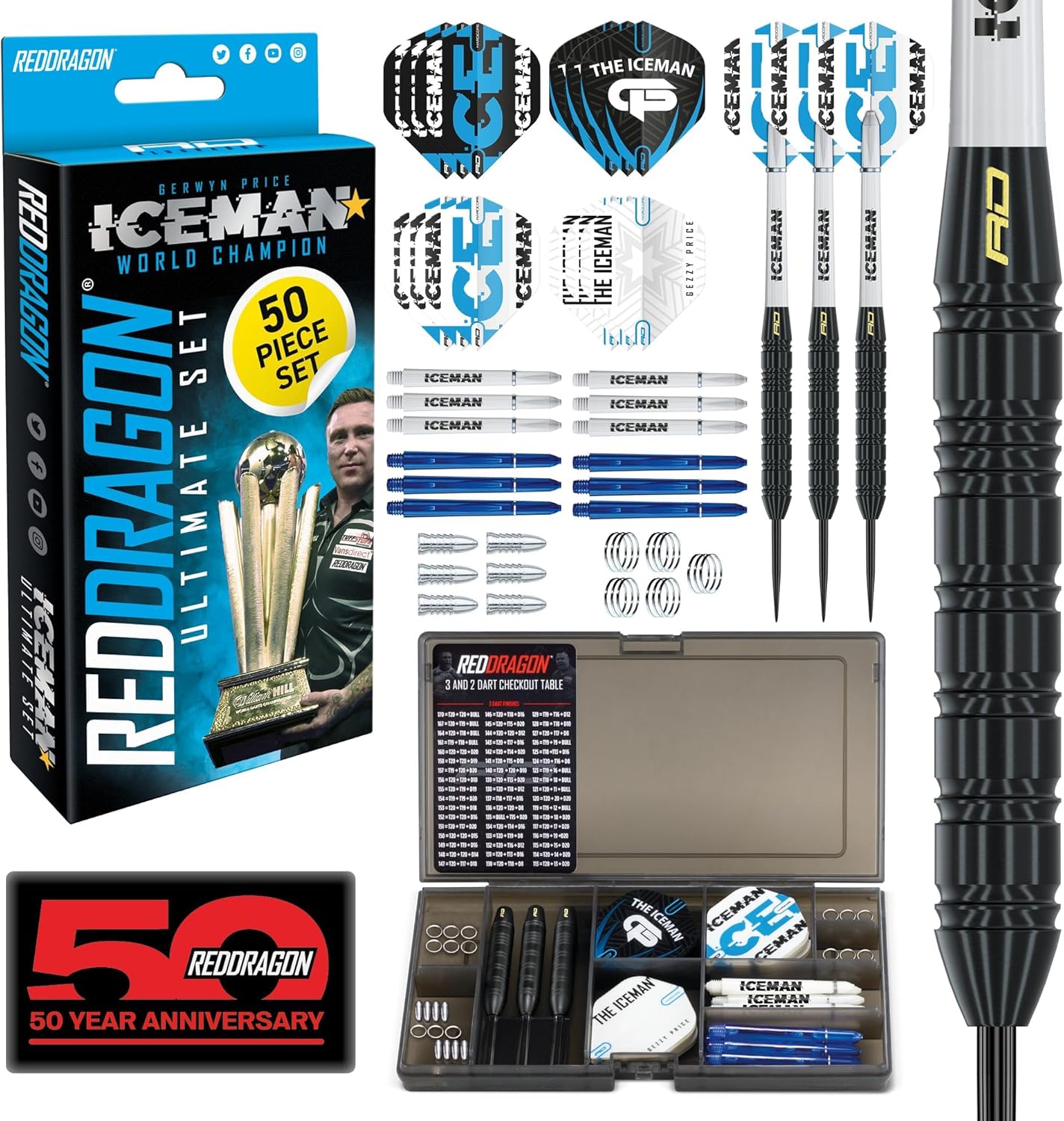 RED DRAGON Ultimate 50 Piece Darts Set, Peter Wright Snakebite and Gerwyn Price
