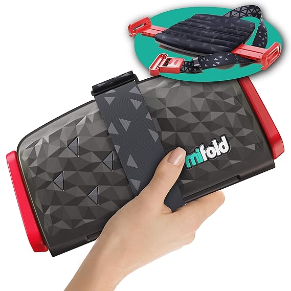 مقعد معزز جديد للسيارة بدون ظهر من Mifold Comfort Grab-and-go - صغير الحجم ومحمول لكل يوم، ومشاركة السيارات، والسفر، ورمادي فحمي