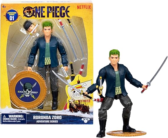 One Piece Zoro 6" (15.24cm) Action Figure with 5 Accessories. Includes Swappable Swords, Sword Holder, Swappable Face, and Berry Coin Display Base