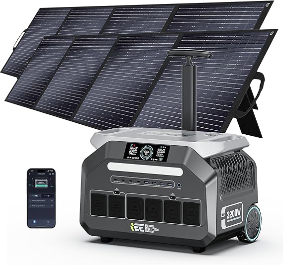 محطة طاقة محمولة IEE 3200W P3200 مع لوحة شمسية 2x200W، مولد شمسي 2048Wh، شحن تيار متردد 1800W، منافذ تيار متردد x 4، محطة طاقة بطارية LiFePO4 للنسخ الاحتياطي المنزلي، التخييم، المركبات الترفيهية، الطوارئ