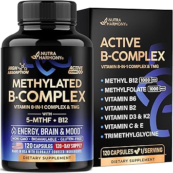 Vitamin B Complex Methylated - B-Complex with Methylfolate & B12 - Bioavailable for Men & Women - 9-in-1 Methylated Multivitamin - Energy, Brain & Mood - Vegan - Lab Tested - 120 Capsules, One/Day