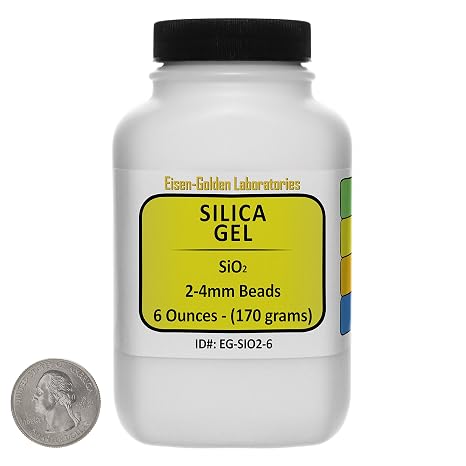 Silica Gel [SiO2] ACS Grade Beads 6 Oz في زجاجة موفرة للفضاء