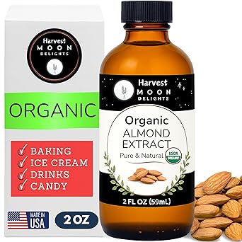 Organic Almond Extract for Baking, Drinks, Ice Cream and Candy - 2 Oz - Harvest Moon Delights - Almond Flavoring, Flavor