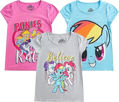 تي شيرت My Little Pony Girls 3 Pack بأكمام قصيرة للأطفال الكبار
