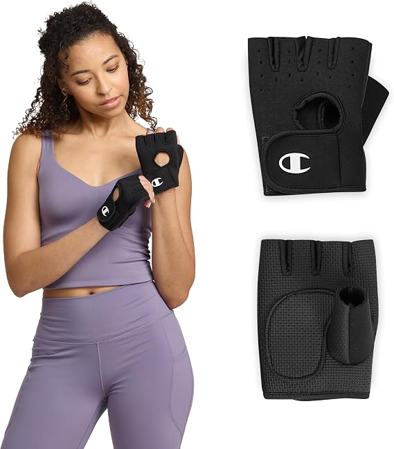 Champion Fingerless Gloves for Women Workout Gloves with Padded Palm & Wrist Support, Breathable Mesh Fabric