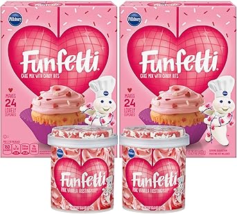 Funfetti Mother's Day Bundle, 2 of each: Cake & Cupcake Mix with Candy Bits, 15.25 oz and Pink Vanilla Frosting with Sprinkles, 15.6 oz