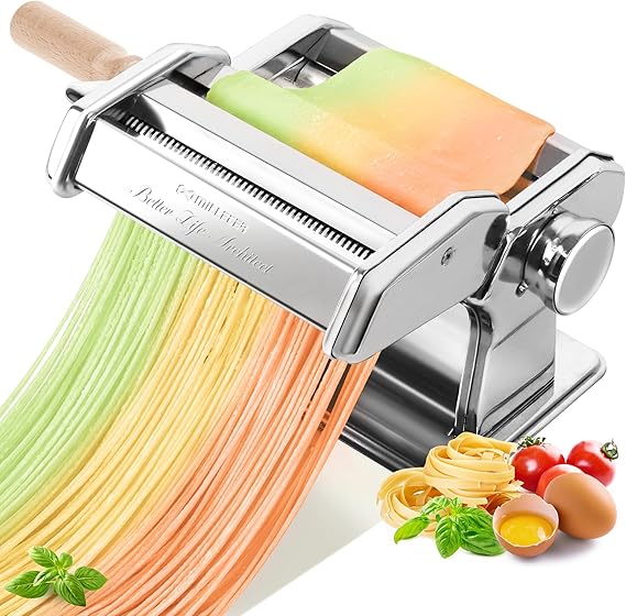 3-in-1 Pasta Maker, 9 Thickness Settings with Rollers & 2 Size Cutters | Stainless Steel Components, Rust-Proof & Portable, Ideal Gift, Solid & Durable, Simple to Wipe Clean