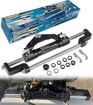 HC5345-3 Front Mount Outboard Hydraulic Steering Cylinder Kit with Two-Way Lock Valve and ORB Fittings Fits for any 300HP Outboard-Powered Boats, Max Working Pressure 10.3Mpa/1500PSI
