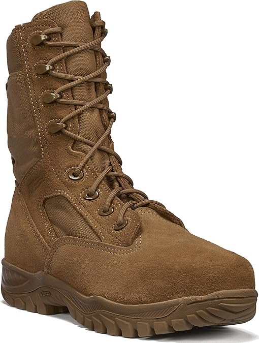Belleville C312 ST 8 Hot Weather Steel Toe Tactical Boots for Men - AR 670-1/AFI 36-2903 Coyote Brown Leather with Slip-Resistant Vibram Incisor Outsole; Berry Compliant - 9.5 R