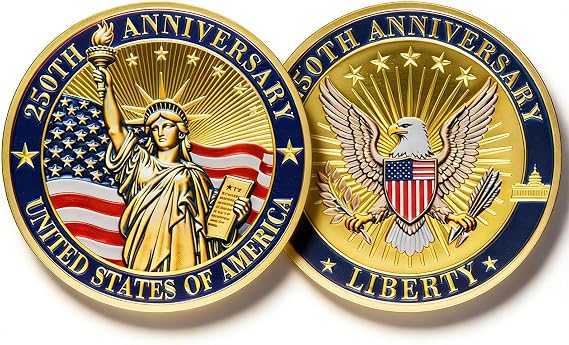 250 Anniversary Challenge Coin for Collectors 1776-2026 250th Anniversary Bald Eagle Liberty Coin Display (A)