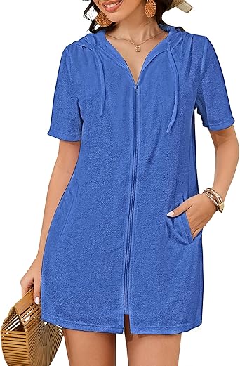 Bsubseach Terry Cloth Cover Up - Women 2026 Zipper Swimsuit Coverup Hooded Swim Robes Beach Coverups with Pockets