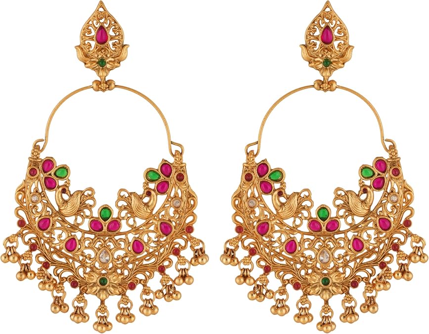 Jwellmart Indian Ethnic Antique Golden Traditional Temple Jhumka Jhumki Chandbali Earrings Jewelry for Women