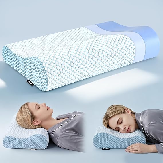 Polovo Neck Pillow Memory Foam Pillows for Sleeping, Ergonomic Cervical Pillow Neck Support Pillow Bed Pillow for Side Back Stomach Sleepers, Contour Pillow for Neck and Shoulder Pain Relief Blue