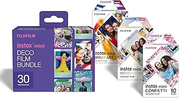 instax mini DECO film bundle, 30 shots containing 1 x 10 shot pack of Confetti, Mermaind Tail and Spray Art design borders