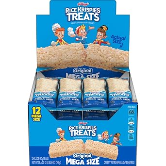 Rice Krispies Treats Mega Bars بارات كبيرة للوجبات الخفيفة من المارشميلو، وجبات خفيفة للأطفال، أصلية، صندوق 26.4 أونصة 12 عدد