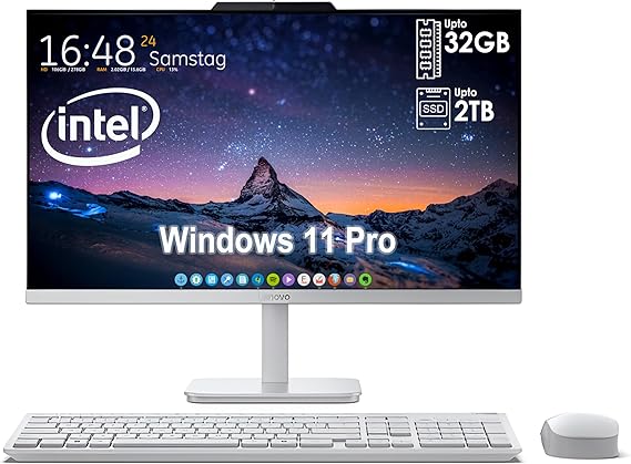 كمبيوتر مكتبي متعدد الإمكانات من لينوفو مزود بمعالج Intel Ultra-Fast رباعي النواة| شاشة Full HD مقاس 24 بوصة| ذاكرة وصول عشوائي سعتها 8 جيجابايت، SSD PCIe سعة 512 جيجابايت| Wi-Fi 6| بلوتوث| منفذ USB، إيثرنت| Windows 11 | مخرج HDMI| لوحة مفاتيح وماوس لاسلكيان