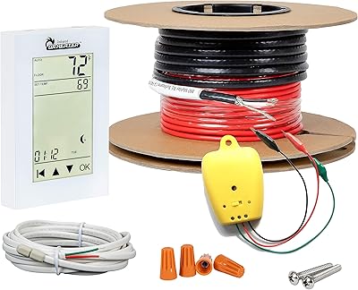 طقم كابل تدفئة أرضي كهربائي مشع من Dr Infrared Heater مع ترموستات واي فاي وشاشة تثبيت، التحكم في التطبيق 10 قدم مربع 120 فولت