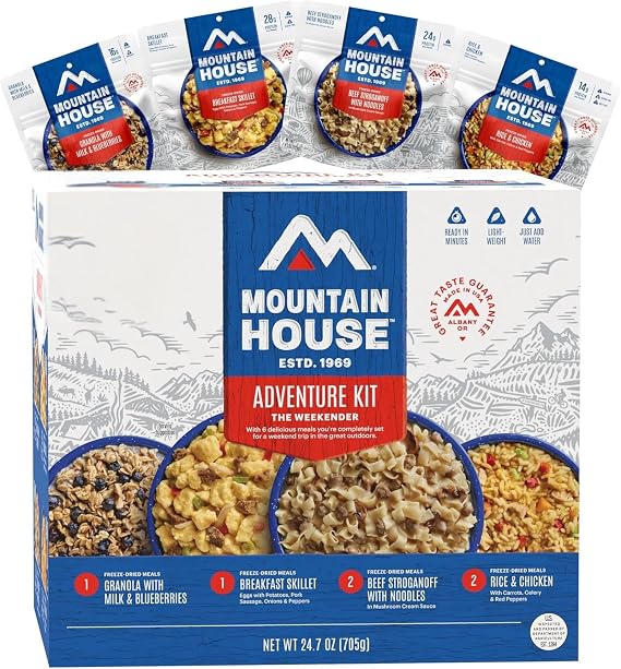 مجموعة متنوعة من وجبات الطوارئ من Mountain House، مجموعة طعام مجففة بالتجميد للبقاء على قيد الحياة للاستعداد للكوارث والتخزين طويل الأمد، مدة صلاحية تصل إلى 30 عامًا