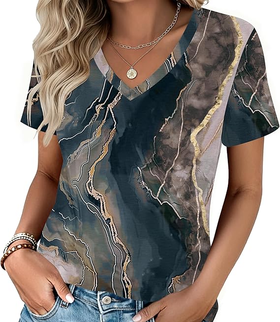 Zeagoo Womens Tops Summer Casual Short Sleeve Tshirts Business Basic Spring V-Neck Shirts Outfits S-3XL