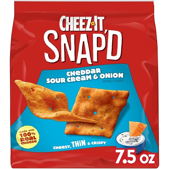 Cheez-It Snap'd Cheesy Baked Chips, Lunch Snacks, Cheddar Sour Cream and Onion, 7.5oz Bag (1 Bag)