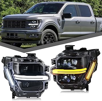 Headlights for Ford F150 2024-2026 [For F-150 XL XLT STX Tremor] with Sequential Turn Signal Driver & Passenger Side Front Lamp