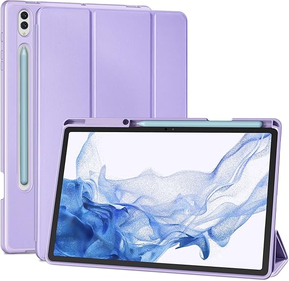 Case for Samsung Galaxy Tab S8 Plus 2022 / S7 FE 2021 / S7 Plus 2020 12.4 Inch with S Pen Holder, Ultra Thin Lightweight Tri-Fold Stand, Auto Wake/Sleep (Purple)