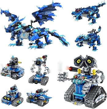 مجموعة Sillbird - 2 عنصر من مجموعة بناء Dragon &Robot لعيد الميلاد مع جهاز تحكم عن بعد للأطفال الأولاد من سن 8 إلى 12 عامًا، لعبة قابلة للبناء من Technic كهدية عيد ميلاد