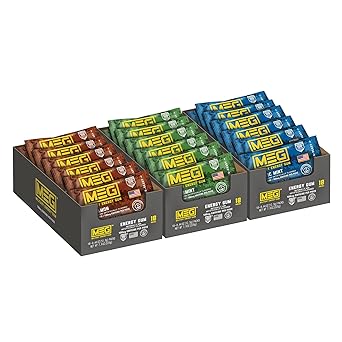 MEG Military Energy Gum - Cinnamon, Spearmint & Arctic Mint Bundle | Enhance Physical Performance -100mg of Caffeine Per Piece, Boost for Workouts, Alternative to Caffeinated Drinks | Pack of 18