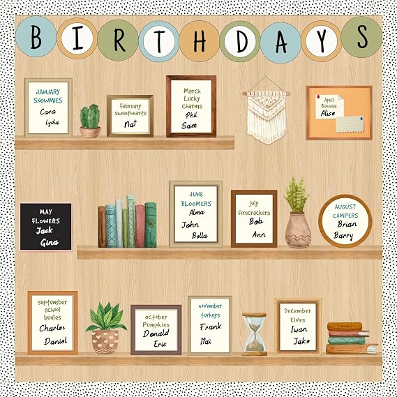 Boho Birthday Bulletin Board Set for Classroom, Birthday Chart for Classroom Boho Wall Decor Bookself Cutouts for Teacher Back to School Supplies Classroom Door Wall Decor