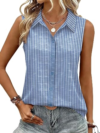 Zeagoo Women's Sleeveless Button Down Shirts Blouses Casual Loose V Neck Tank Tops for Work S-XXL