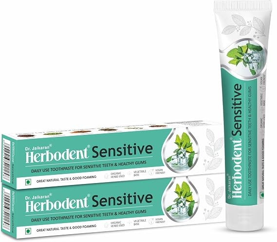 Herbodent Sensitive Toothpaste - 6.53oz185g Pack of 2 | Enamel Repair & Cavity Protection, Fluoride Free, Sensitive Care with Natural Mouthwash & Gum Strengthening Herbs - Clove, Tomar, Long Pepper.