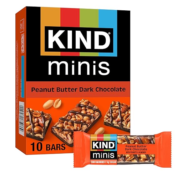 KIND Mini Snack Bars, Peanut Butter Dark Chocolate, Gluten Free, Low Sugar, Low Calorie Snacks, 10 Count