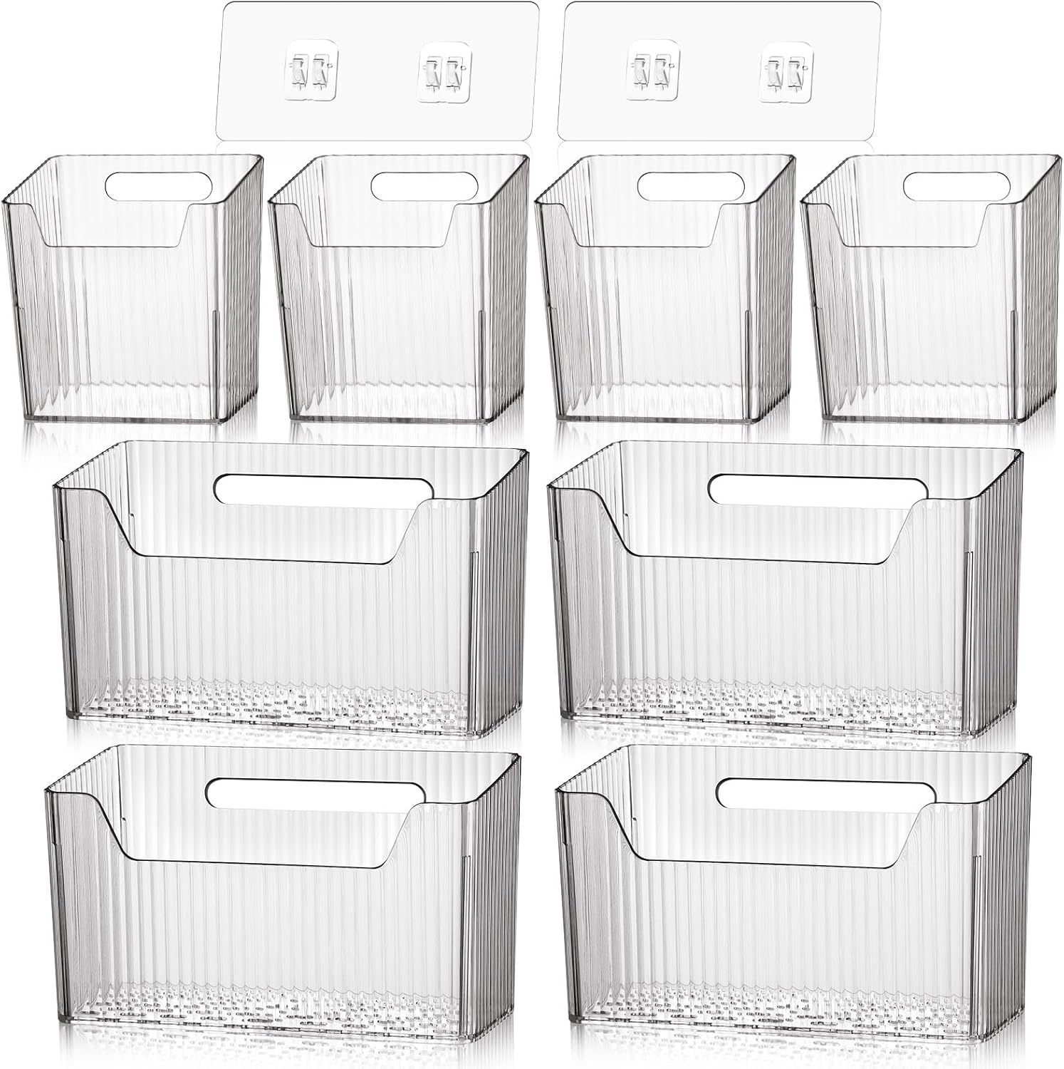 8 Pcs Storage Organizer Bins Wall Mounted Organizer Basket Plastic Cabinet Door Bins Stackable Hanging Baskets for Organizing for Wall Refrigerator Kitchen Bathroom Pantry3.94,Clear