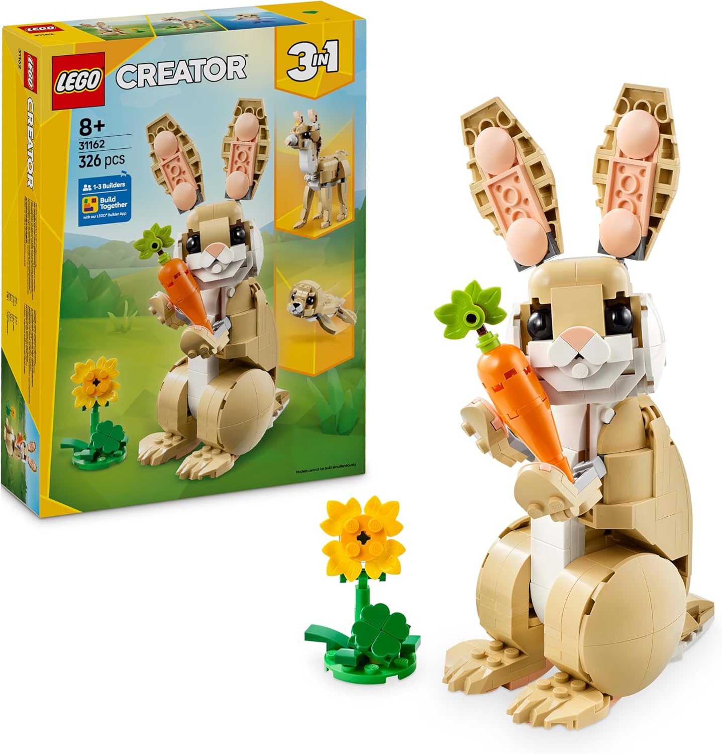 LEGO Creator 3’ü 1 أرنب لطيف 31162-8 سنوات فما فوق مجموعة صناعة ألعاب إبداعية للأطفال يمكن أن تتحول إلى لاما وشخصيات فقمة، هدية عيد ميلاد 326 قطعة