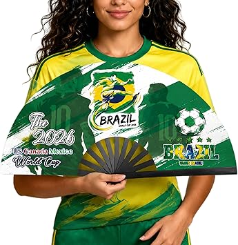 2026 World Soccer Cup Folding Fans Soccer Game Day Essentials for Stadium Chants, Party Favors, Gifts & Accessories, Brazil Jersey Outfit for Women Men One Size