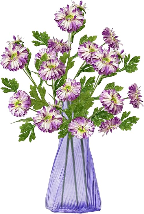 Purple Artificial Flowers Fake Flower - Faux Daisies with Leaf and Stems for Wedding Bouquets 5003