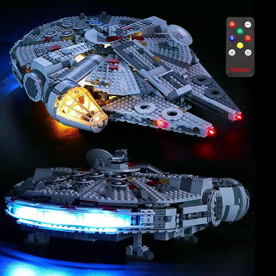 BRIKSMAX Led Lighting Kit for Millennium Falcon - متوافق مع نموذج كتل البناء Lego 75257 - نسخة مطورة مع جهاز التحكم عن بعد - لا يشمل مجموعة Lego
