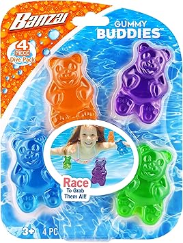 BANZAI Gummy Buddies Pool Diving Toys, 4-Piece Bear-Shaped Set