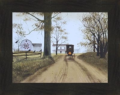 Headin Home by Billy Jacobs 16x20 Farmhouse Barn Amish Buggy Country Primitive Folk Art Print Wall Decor Framed Picture 2 Espresso