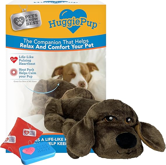 الحيوانات الأليفة تعرف أفضل الهدايا HuggiePup - Cuddly Puppy Behavioral Aid Toy، Great for Crate Training- Pulsing Heartbeat، Heating Pack- Chocolate Dog