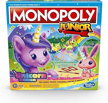 لعبة Monopoly Junior Unicorn Edition Board Game | لعبة عائلية داخلية ذات طابع سحري | 2 إلى 4 لاعبين | ألعاب ما قبل المدرسة | هدايا الأطفال | الأعمار 5 وما فوق