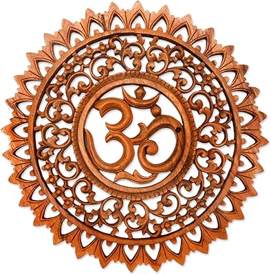 NOVICA لوحة اللوتس أوم الخشبية المصنوعة يدويًا