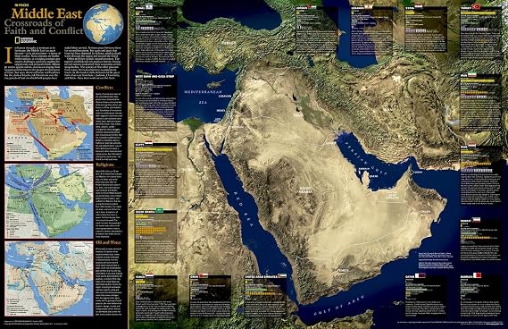 ناشيونال جيوغرافيك: الشرق الأوسط ، مفترق طرق الإيمان والصراع 2002 - سلسلة خرائط الجدران التاريخية - 31.25 × 20.25 بوصة - ورق مدلفن