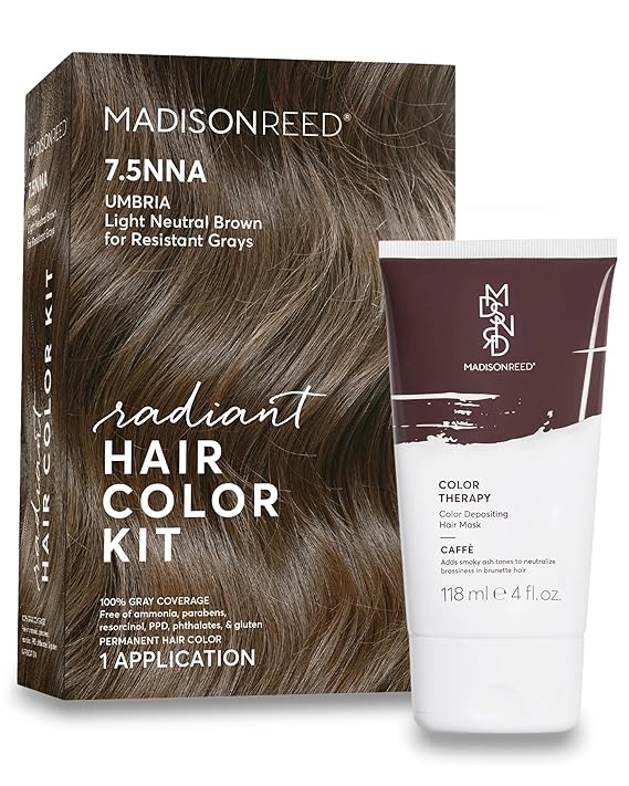 Madison Reed Radiant Refresh Hair Color Bundle - Radiant Hair Color Kit in Umbria Light Brown - 7.5NNA and Color Therapy in Caffe
