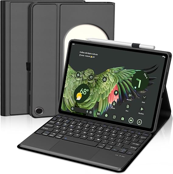 حافظة لوحة مفاتيح تعمل باللمس لجهاز Google Pixel Tablet مقاس 11 بوصة، لوحة مفاتيح مغناطيسية لجهاز Pixel Tablet 2023/2024 مع لوحة تتبع، لوحة مفاتيح قابلة للفصل، غطاء واقي مع حامل قلم قلم وقاعدة مكبر صوت، أسود