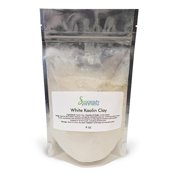 Soapeauty WHITE KAOLIN CLAY Powder | Cosmetic Grade 100% Natural | Facials, Face Mask, Soap Making, Bath Bomb | aka White Clay Powder, China Clay Powder | 4 OZ